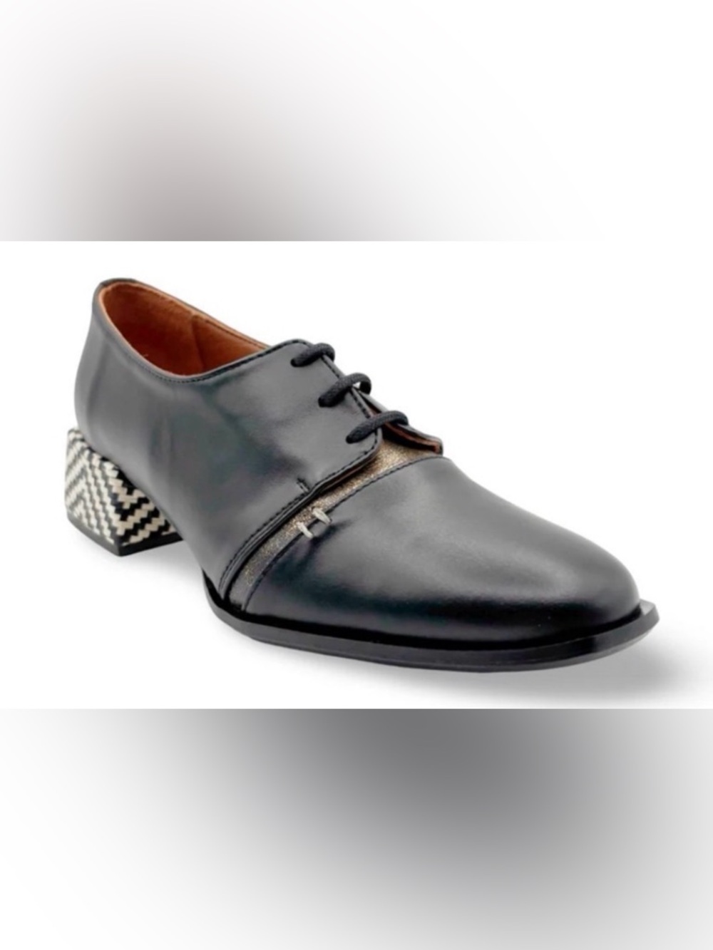 NWT [Nemonic] 2391 Mix Black Derby Almond Toe Heel Loafer Womens EU 37 / US 6.5 - Picture 3 of 13